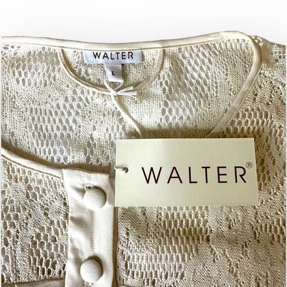 Walter Baker NWT Silk Lace Shirt Dress L Cream 100% Silk Tie Waist Short Sleeve - Picture 3 of 15